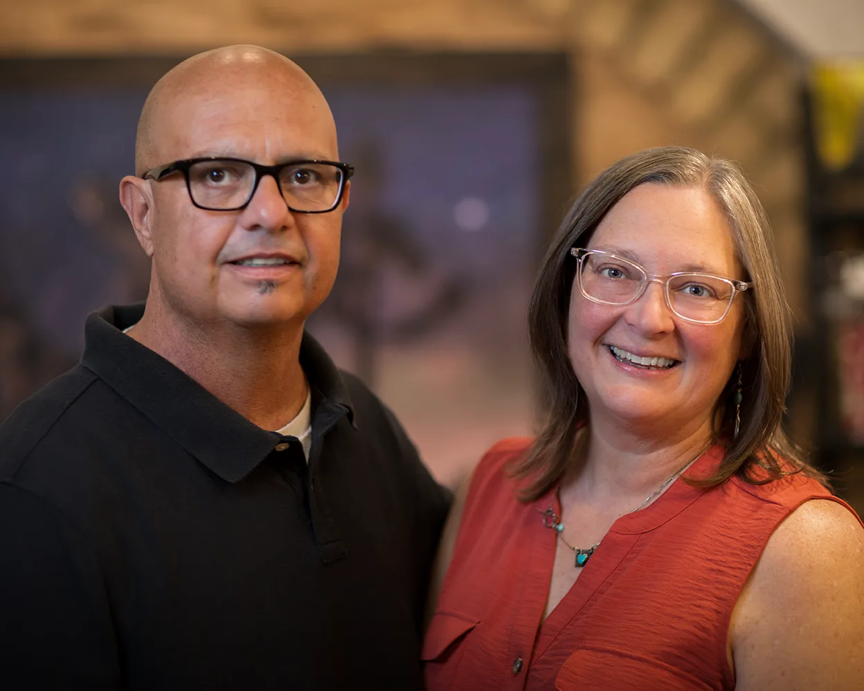Michael and Janell Baca, owners of Casa de Baca Studios, photographed together in their fine art gallery in Florence, Arizona