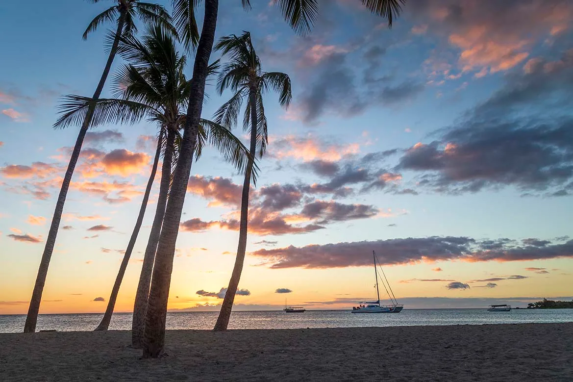 Anaehoomalu Bay Beach Sunset Big Island Hawaii, ocean and lake and river and pier, a fine art photograph