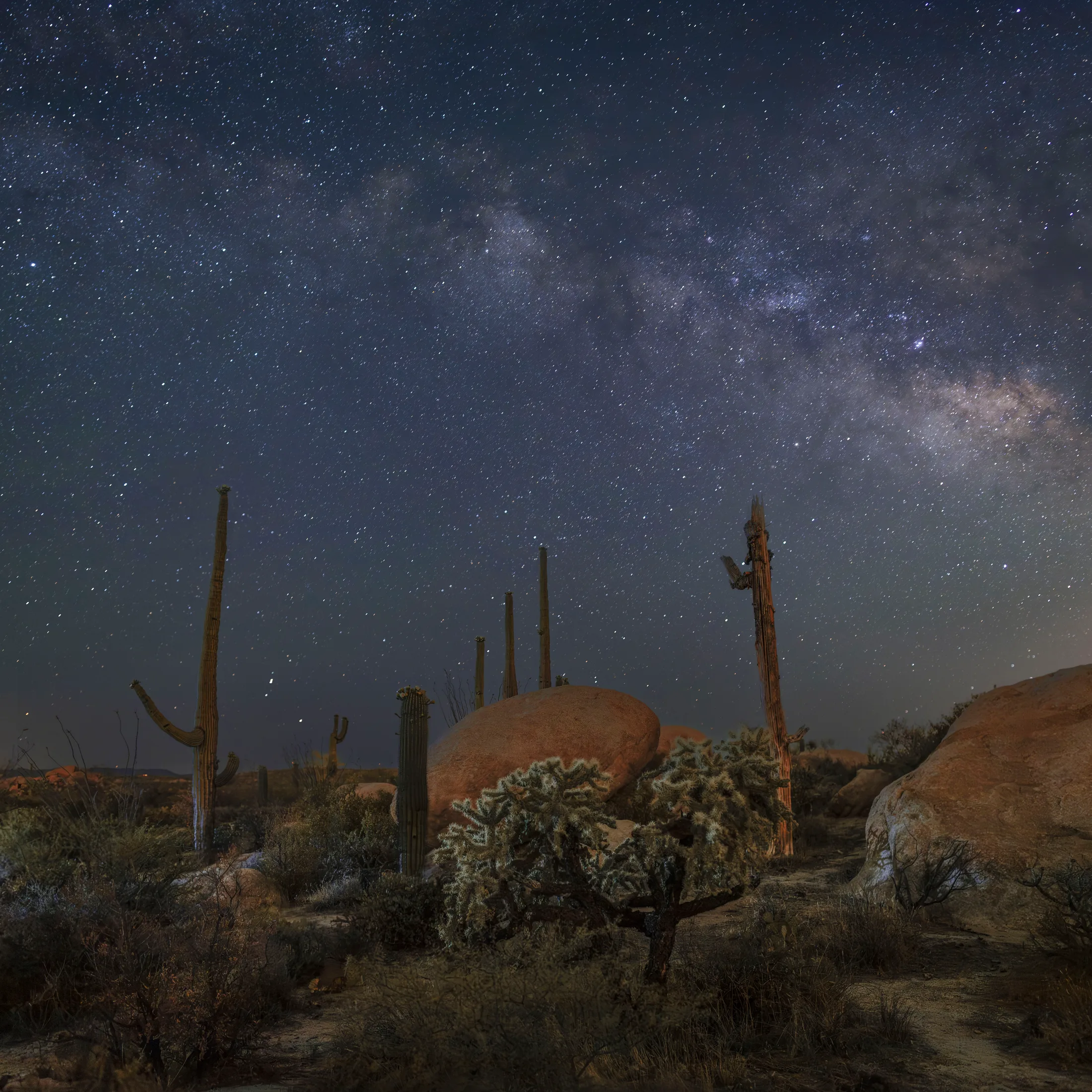 Boulders Florence AZ-1, milky way, a fine art photograph by Michael Joseph Baca, Casa de Baca Studios, Florence, Arizona