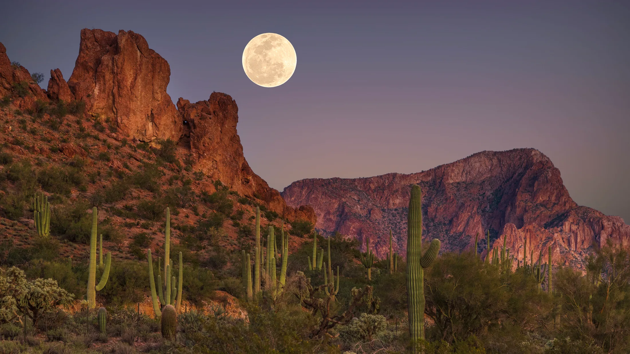 Box Canyon entrance and the South Butte Florence AZ, moon, a fine art photograph by Michael Joseph Baca