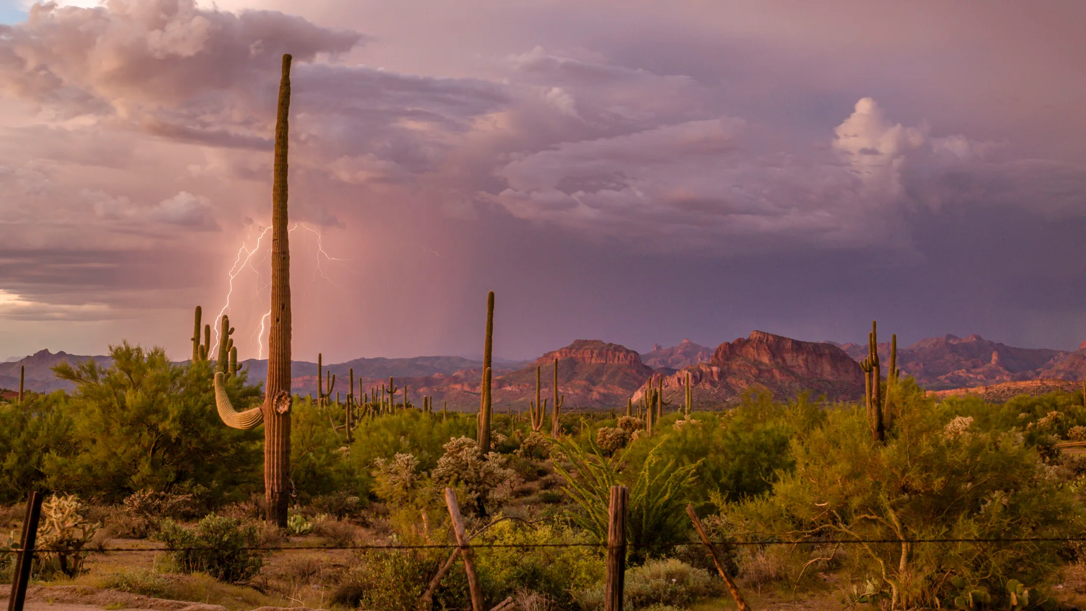 Buttes Florence AZ, lightning, a fine art photograph by Michael Joseph Baca, Casa de Baca Studios, Florence, Arizona
