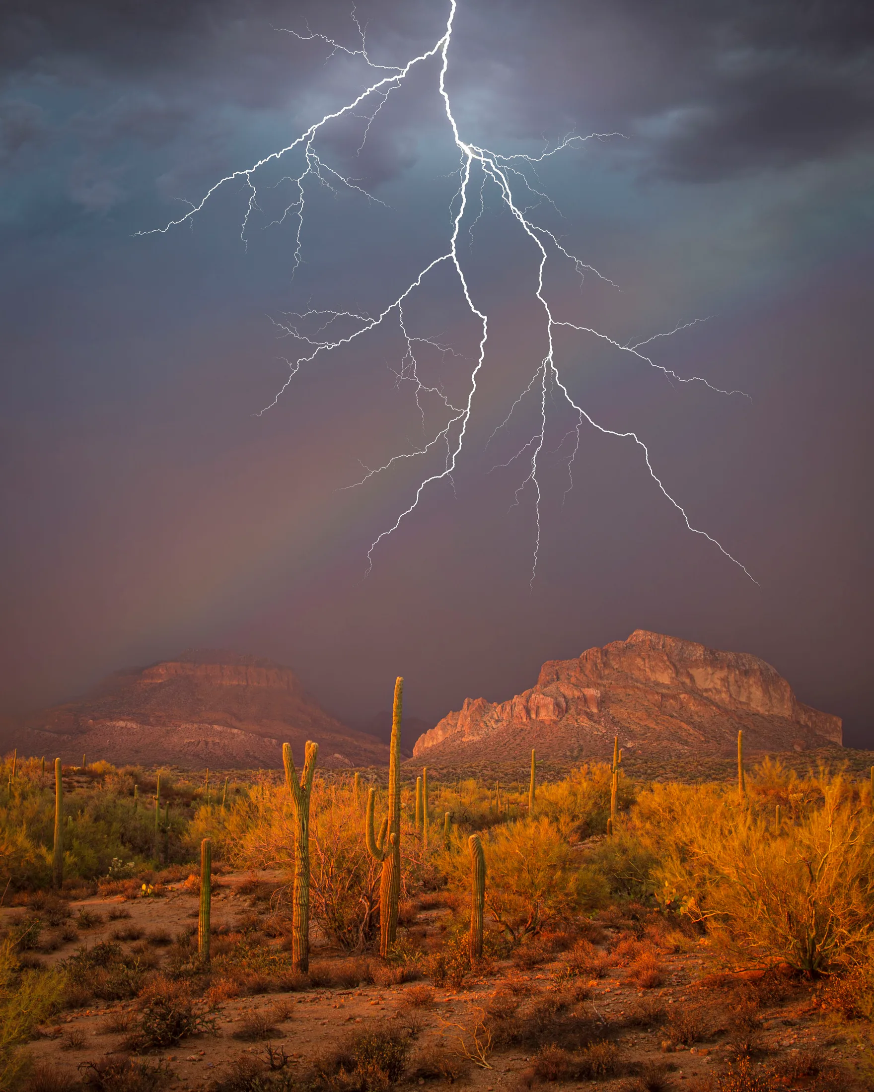 Buttes Florence AZ, lightning, a fine art photograph by Michael Joseph Baca, Casa de Baca Studios, Florence, Arizona