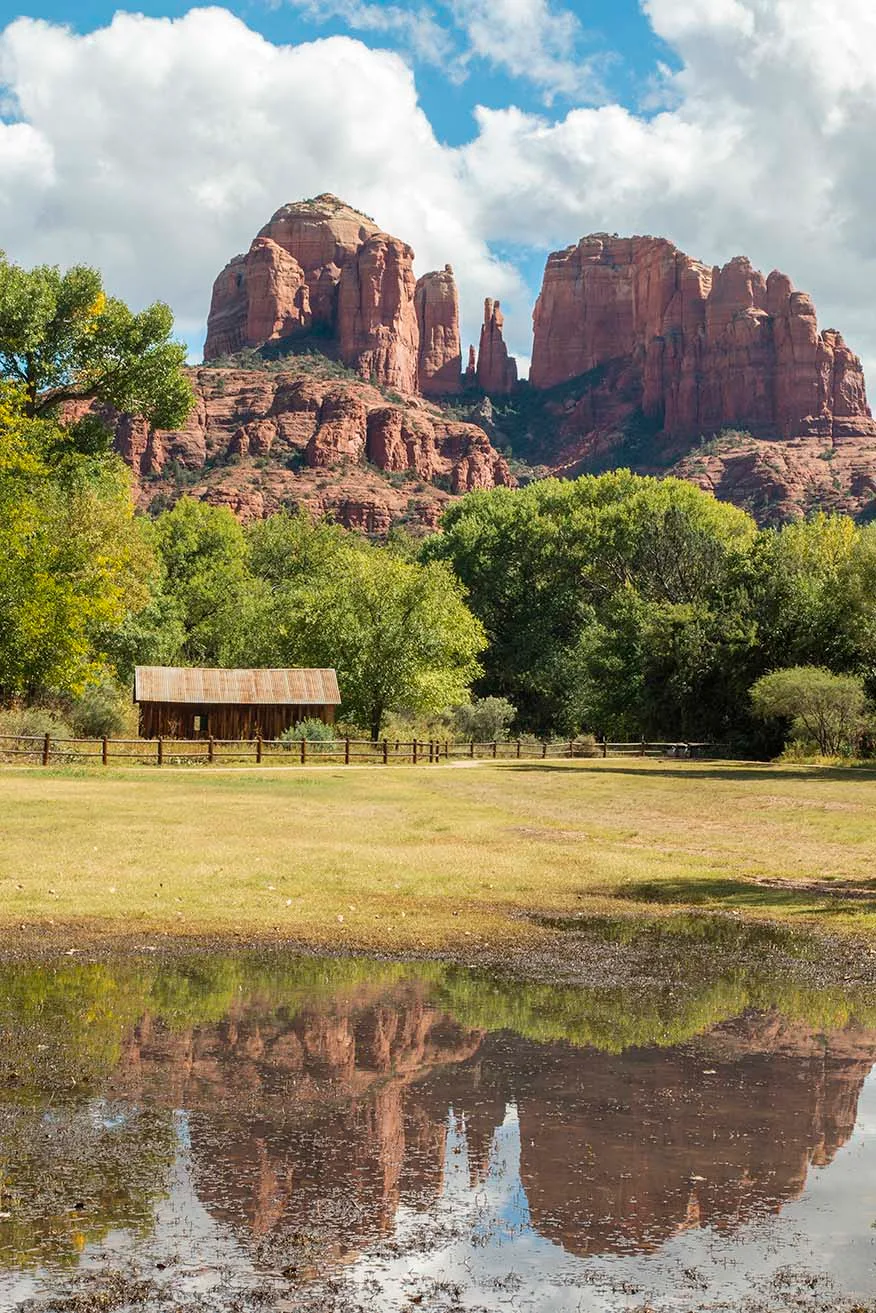 Cathedral Rock Reflection at Red Rock State Park, landscape, a fine art photograph by Janell Evelyn Baca