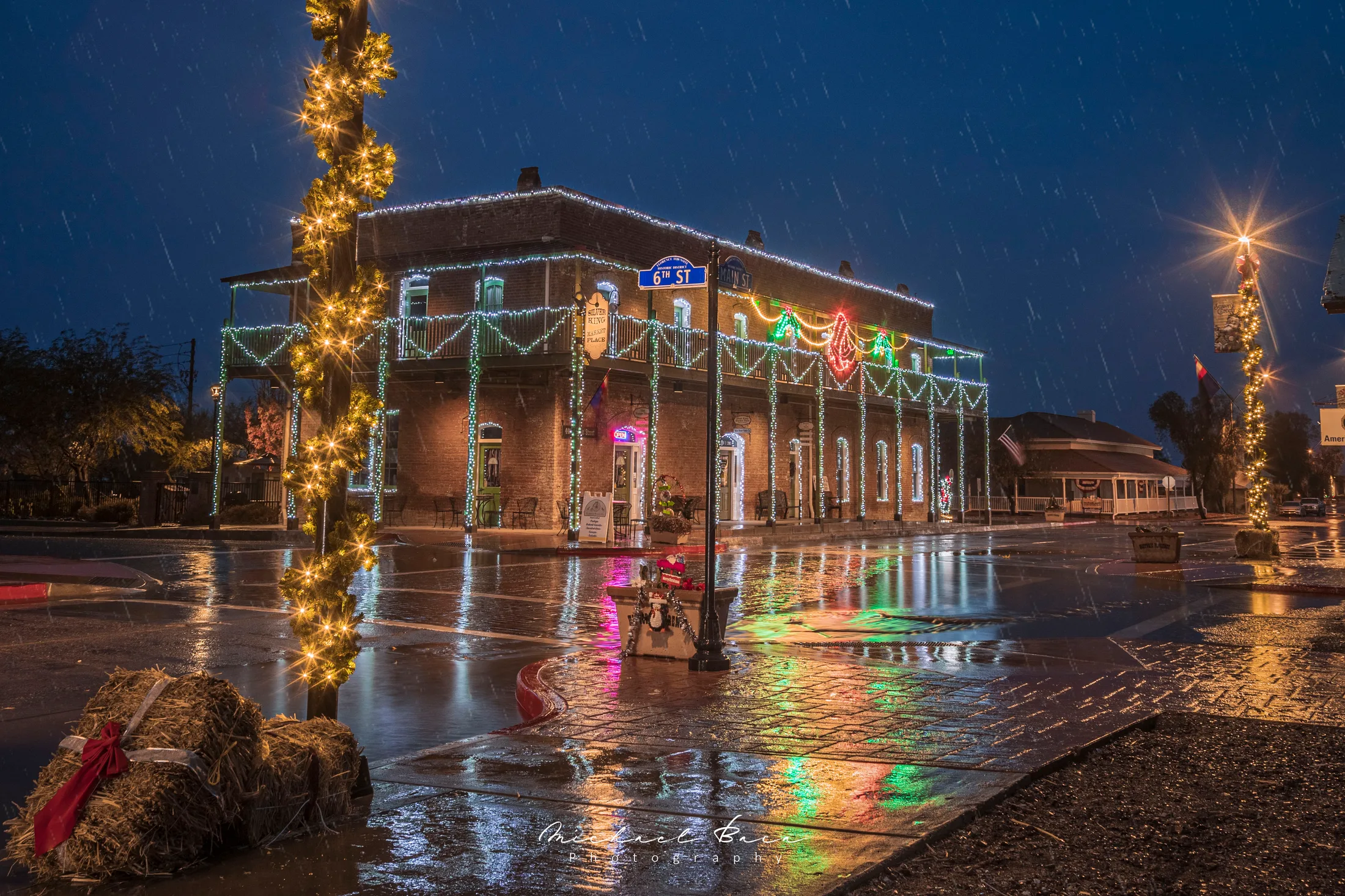 Christmas at the Silver King Hotel Florence AZ, architecture, a fine art photograph by Michael Joseph Baca