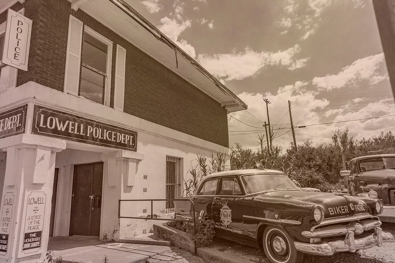CJL07 Lowell Police Department near Bisbee Arizona, vehicles by Janell Evelyn Baca, Casa de Baca Studios, Florence, Arizona