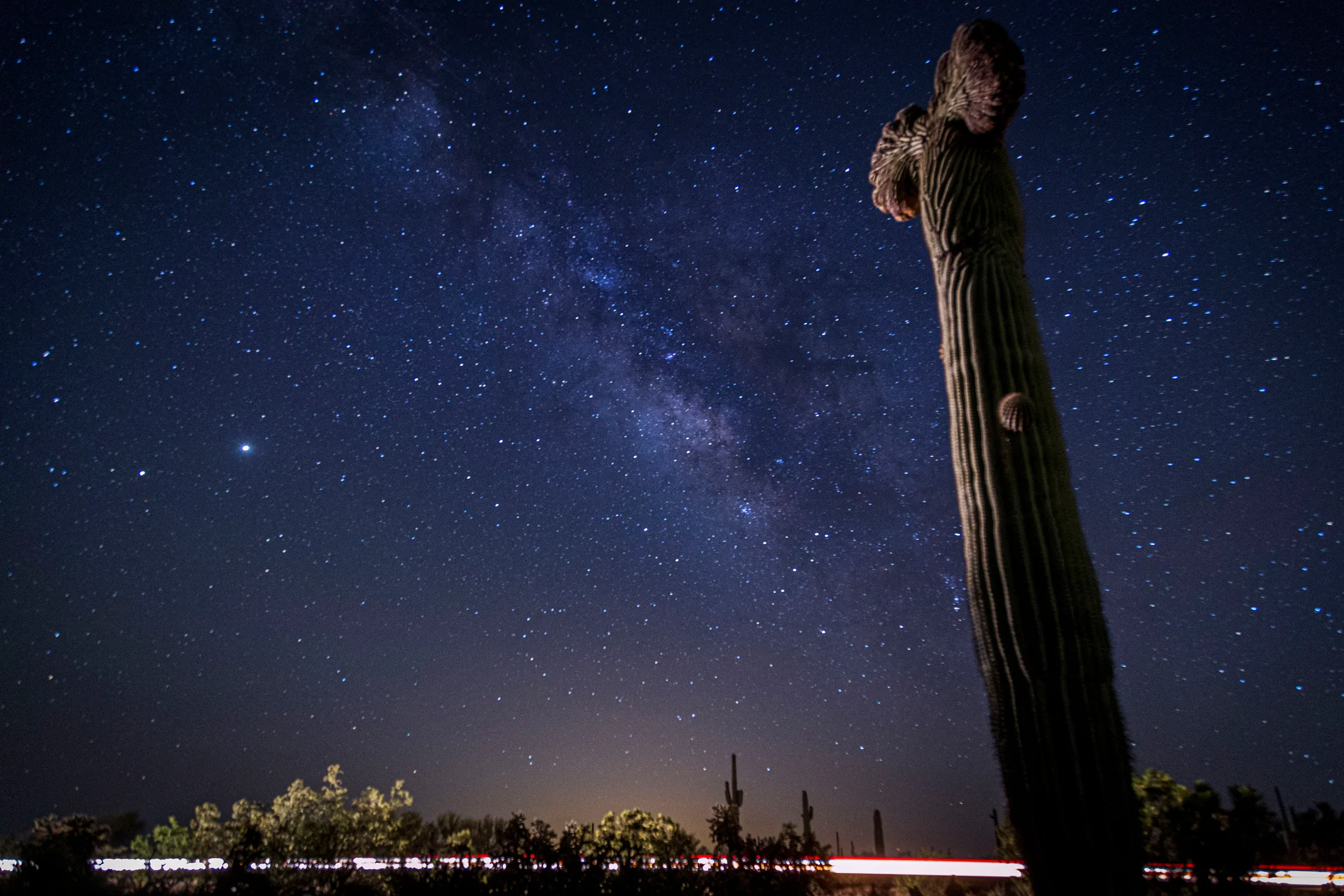 Crested Saguaro and Milky Way Florence AZ, a fine art photograph by Michael Joseph Baca