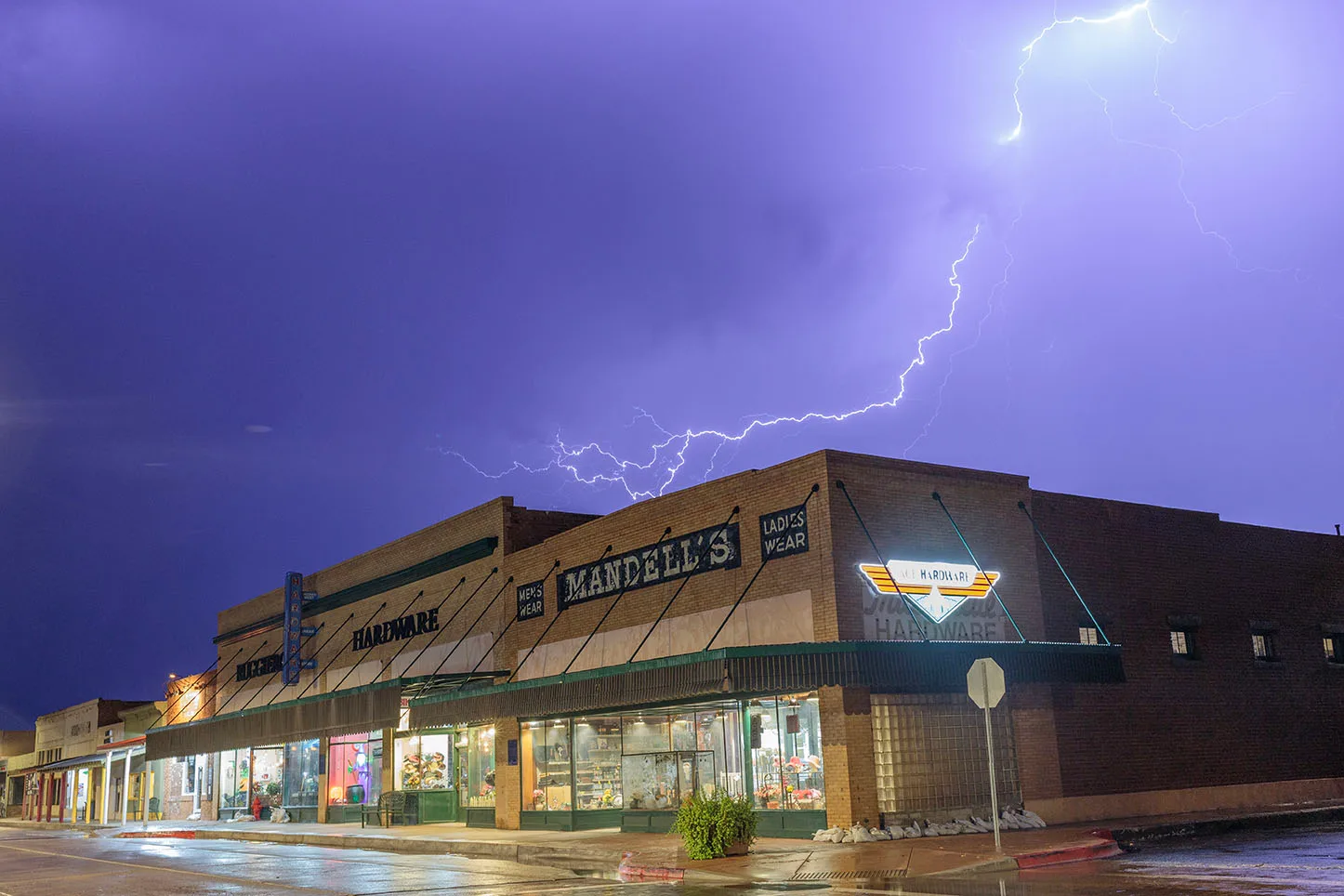 Disconnected Monsoon on Main Florence AZ, lightning, a fine art photograph by Janell Evelyn Baca