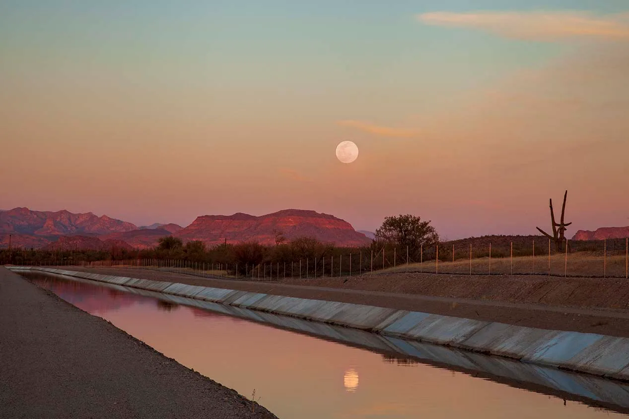 Diversion Dam Road Florence, moon, a fine art photograph by Janell Evelyn Baca, Casa de Baca Studios, Florence, Arizona