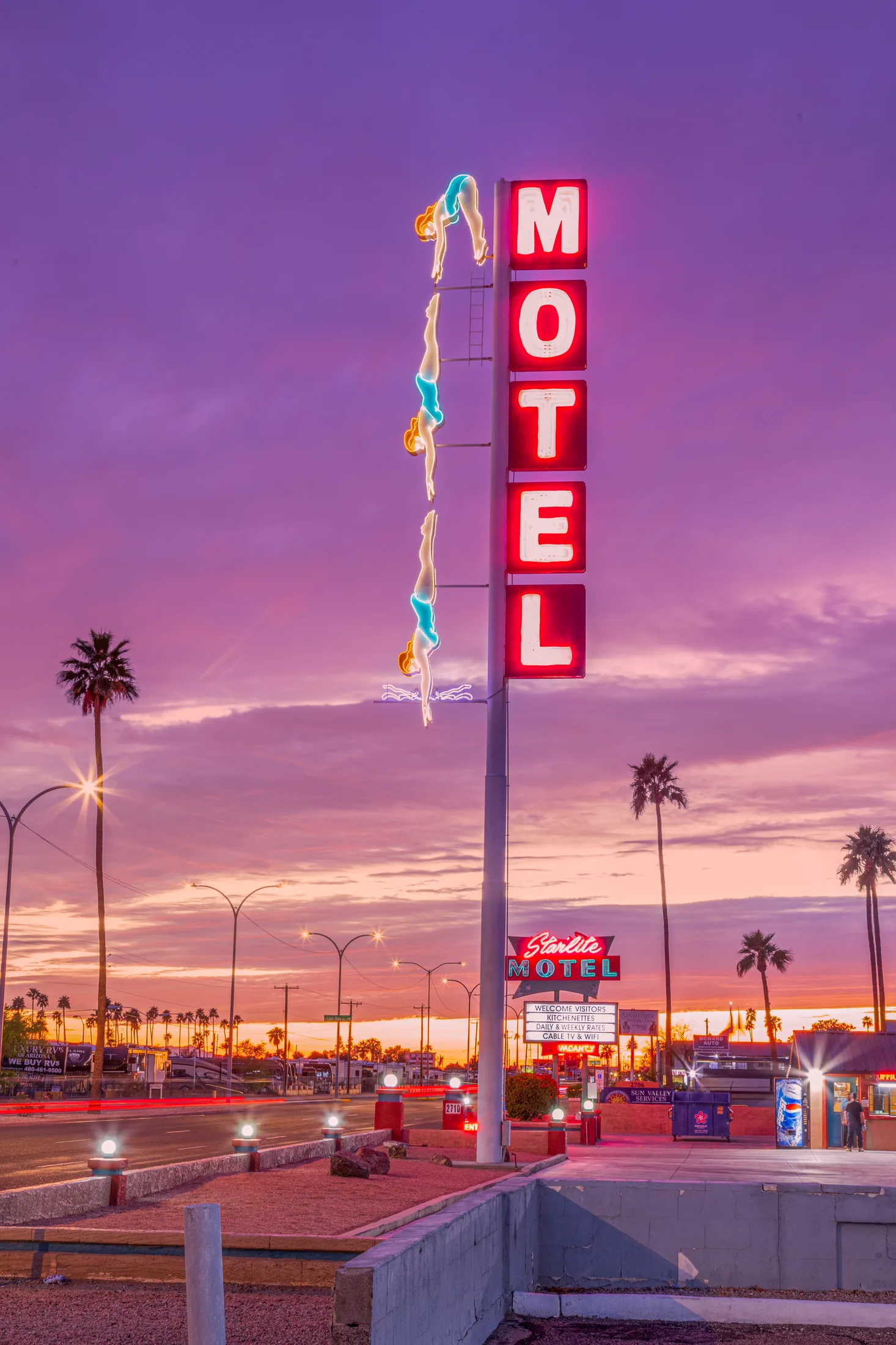 Diving Lindsay Mesa AZ, neon, a fine art photograph by Michael Joseph Baca, Casa de Baca Studios, Florence, Arizona