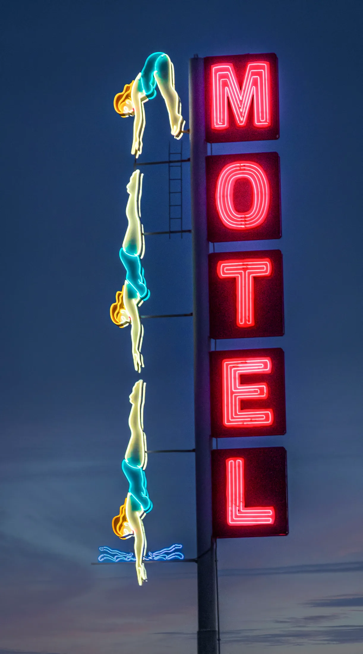 Diving Lindsay Mesa AZ, neon, a fine art photograph by Michael Joseph Baca, Casa de Baca Studios, Florence, Arizona