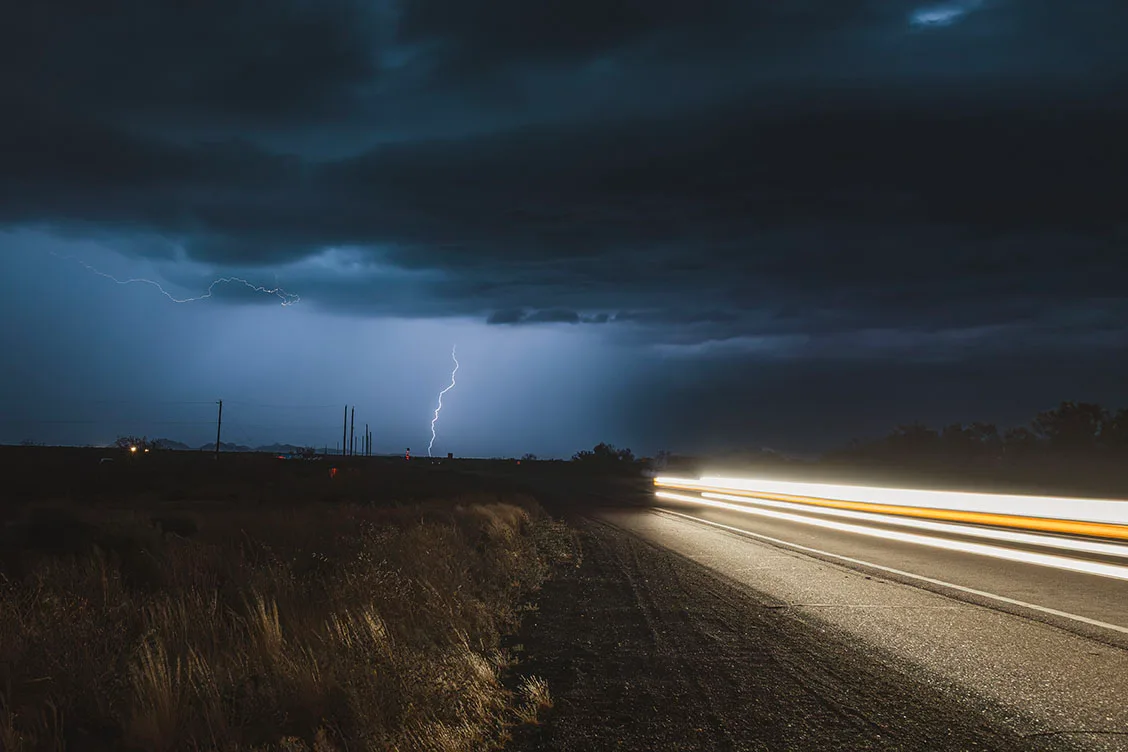 Driving White Lightning Highway 79 Florence AZ, a fine art photograph by Janell Evelyn Baca