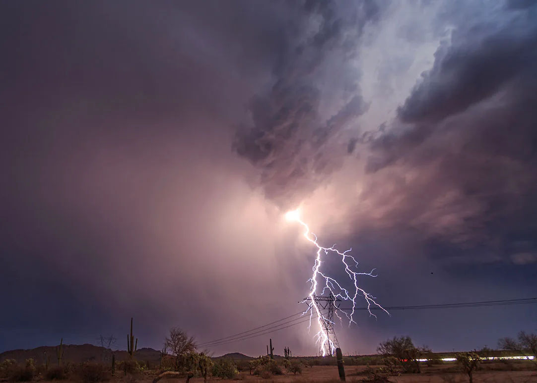 Electric Rain Hwy 60 near Peralta, lightning, a fine art photograph by Janell Evelyn Baca