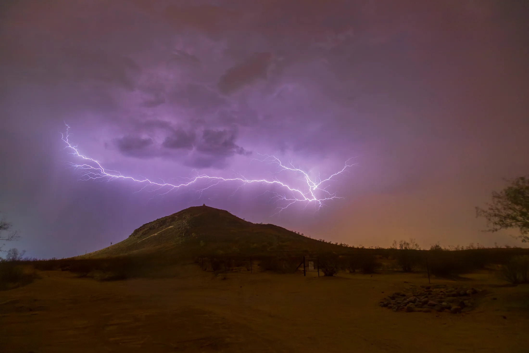 F Mountain Lightning, a fine art photograph by Michael Joseph Baca, Casa de Baca Studios, Florence, Arizona