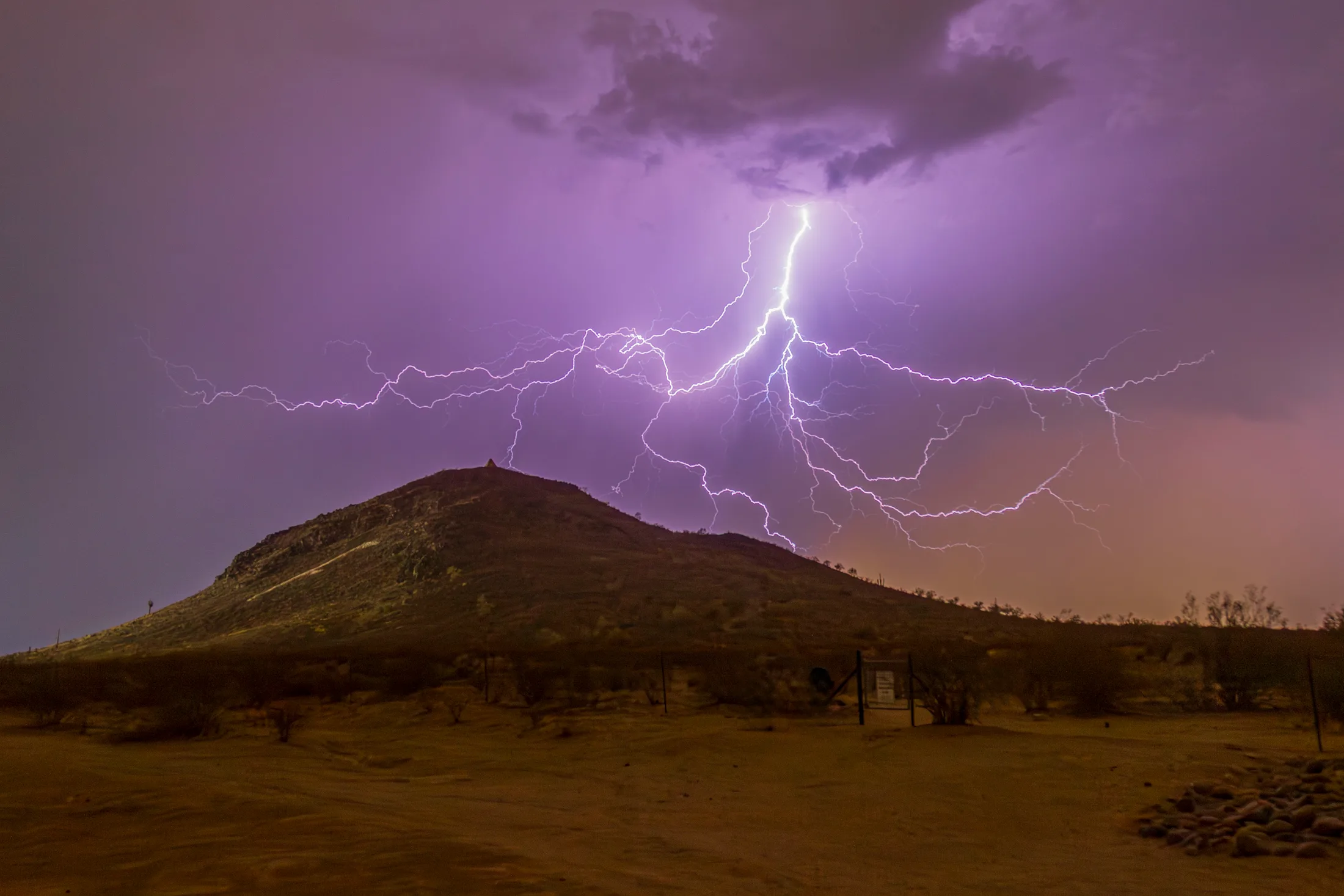 F Mountain Lightning, a fine art photograph by Michael Joseph Baca, Casa de Baca Studios, Florence, Arizona