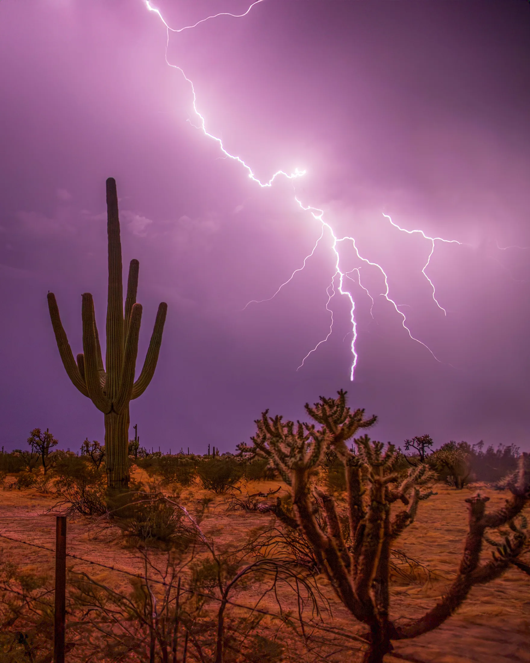 Florence Hwy 79, lightning, a fine art photograph by Michael Joseph Baca, Casa de Baca Studios, Florence, Arizona