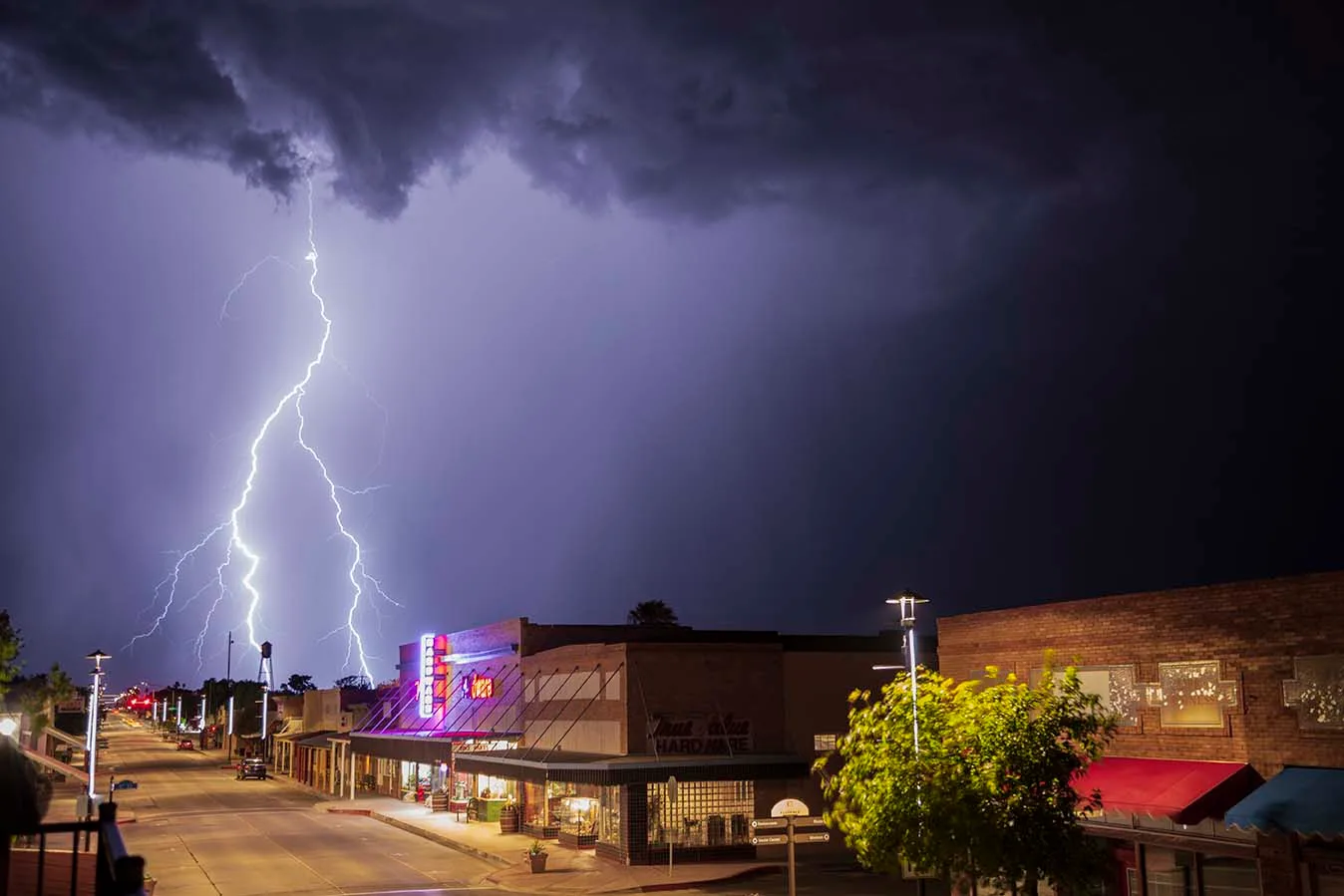 Florence Main Street Lightning, a fine art photograph by Janell Evelyn Baca, Casa de Baca Studios, Florence, Arizona