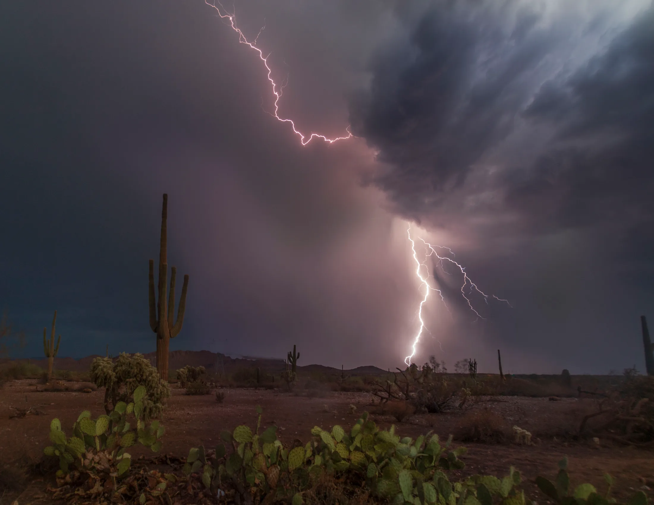 Hwy 60 Florence Junction AZ, lightning, a fine art photograph by Michael Joseph Baca, Casa de Baca Studios, Florence, Arizona