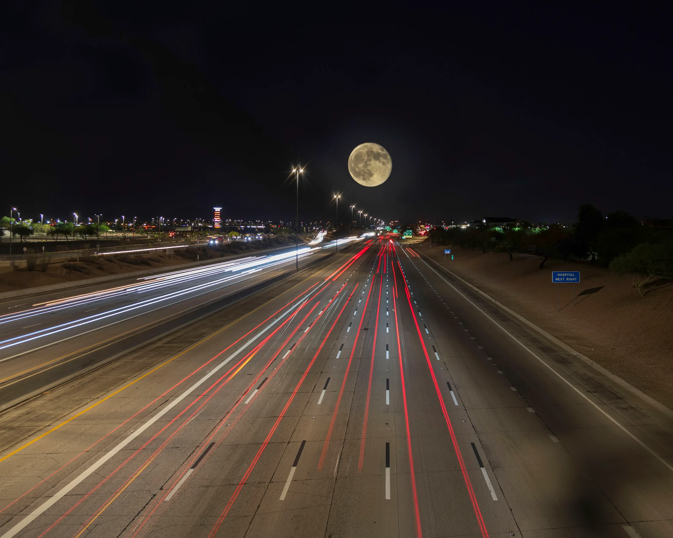 Hwy 60 Mesa AZ, moon, a fine art photograph by Michael Joseph Baca, Casa de Baca Studios, Florence, Arizona