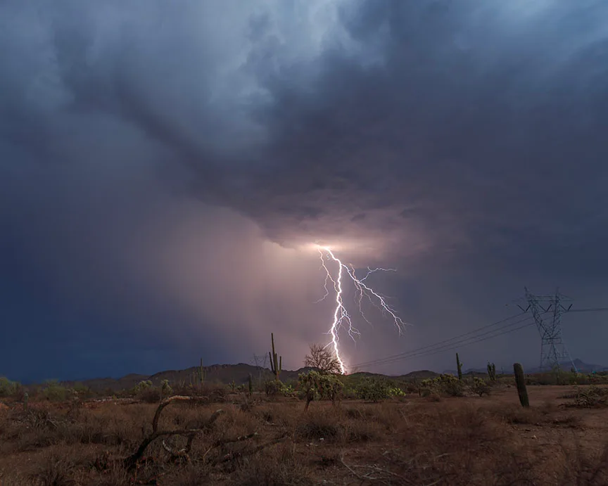 Hwy 60 near Peralta Lightning, a fine art photograph by Janell Evelyn Baca, Casa de Baca Studios, Florence, Arizona