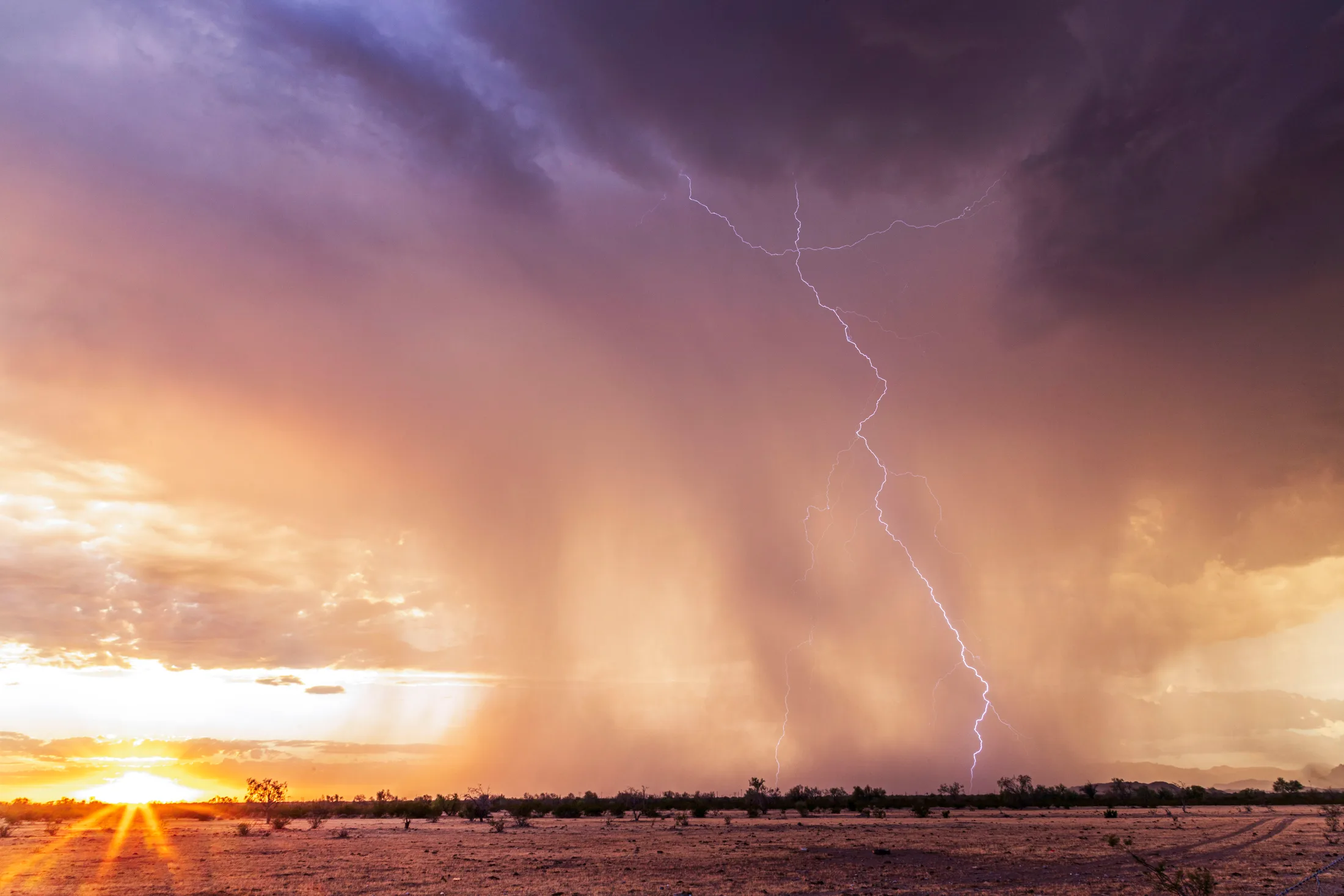 Hwy 79 Florence AZ, lightning, a fine art photograph by Michael Joseph Baca, Casa de Baca Studios, Florence, Arizona