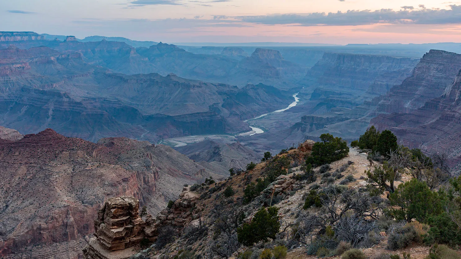 JS049 Colorado River from the South Rim of the Grand Canyon, sunset and sunrise by Janell Evelyn Baca