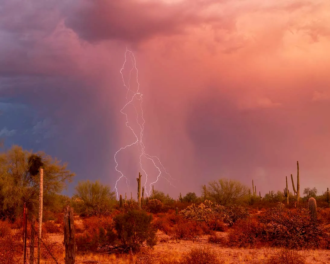 Lightning off Butte Rd Florence, a fine art photograph by Janell Evelyn Baca, Casa de Baca Studios, Florence, Arizona