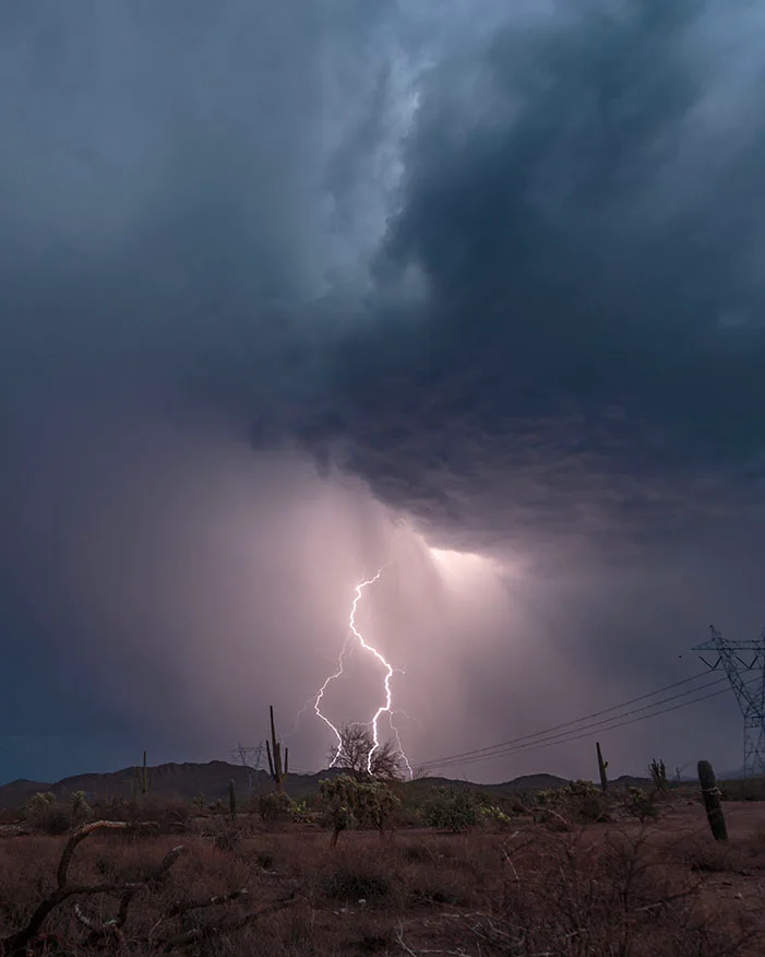 Lightning off Hwy 60 near Peralta, a fine art photograph by Janell Evelyn Baca, Casa de Baca Studios, Florence, Arizona