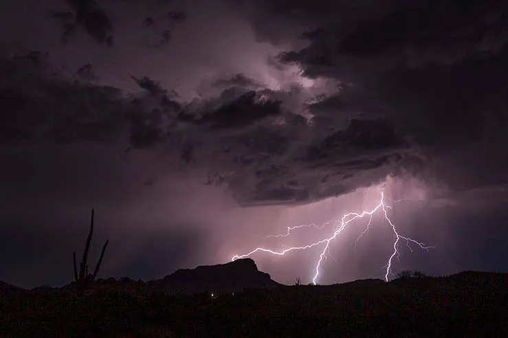 Lightning Pushup South Butte, a fine art photograph by Janell Evelyn Baca, Casa de Baca Studios, Florence, Arizona