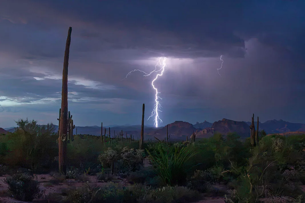 LJ056 Lightning & The Buttes by Janell Evelyn Baca, Casa de Baca Studios, Florence, Arizona
