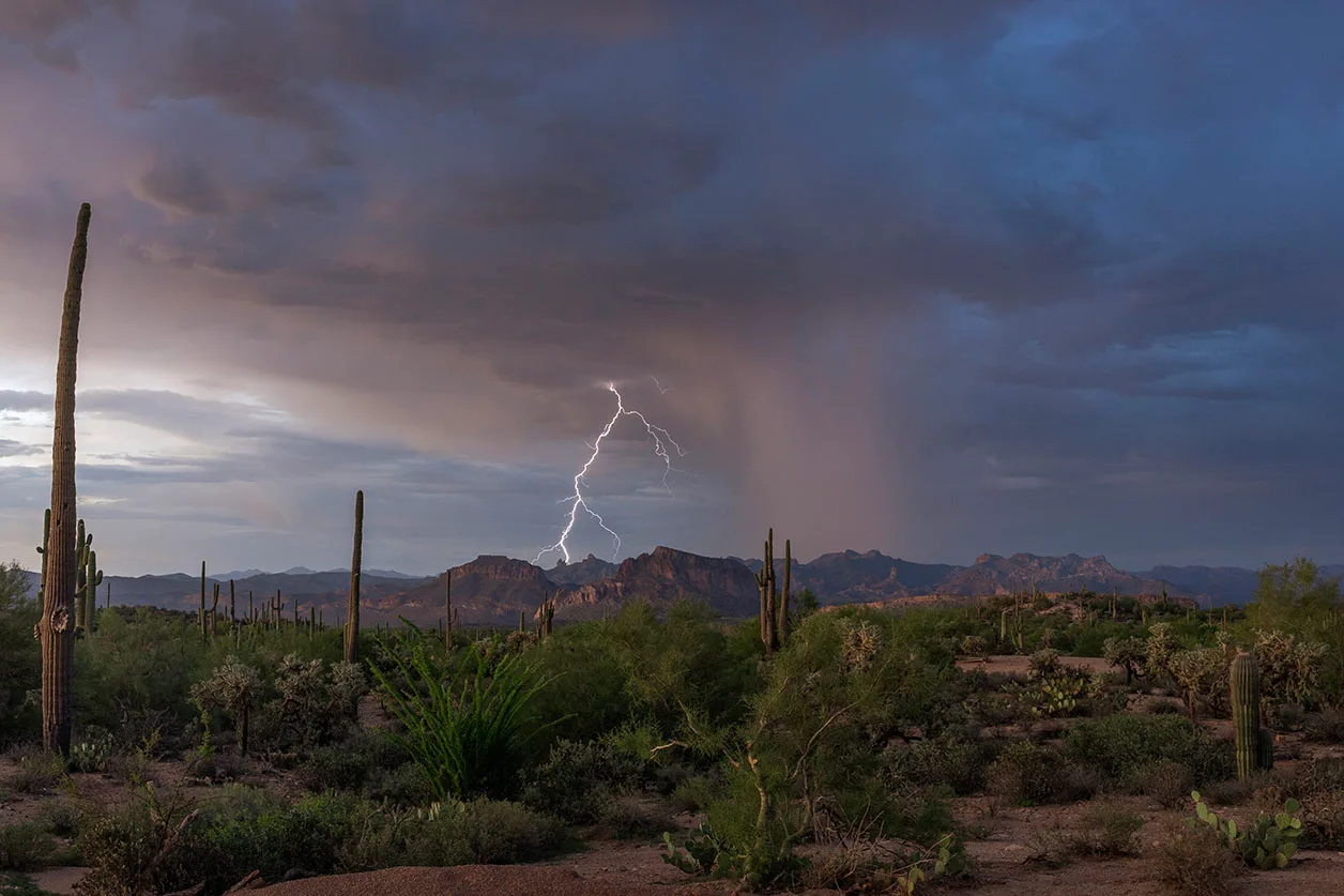 LJ057 Lightning over the Buttes by Janell Evelyn Baca, Casa de Baca Studios, Florence, Arizona