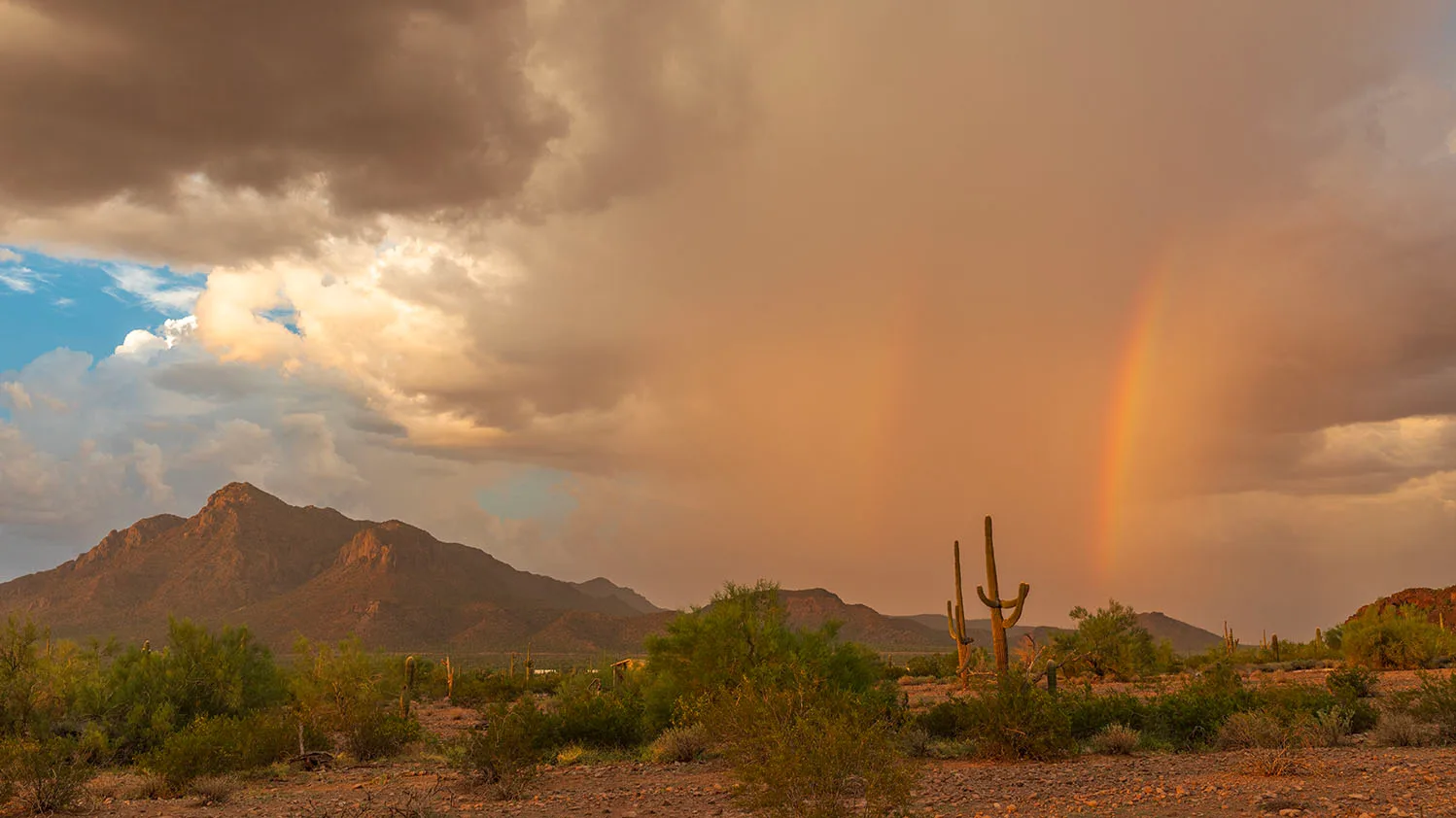 LJ059 Almost Double Rainbow from Picacho Peak State Park, lightning by Janell Evelyn Baca