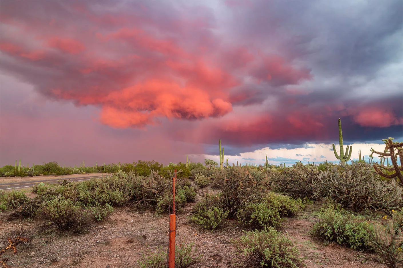 LJ060 Florence Kelvin Stormy Sunset, lightning by Janell Evelyn Baca, Casa de Baca Studios, Florence, Arizona