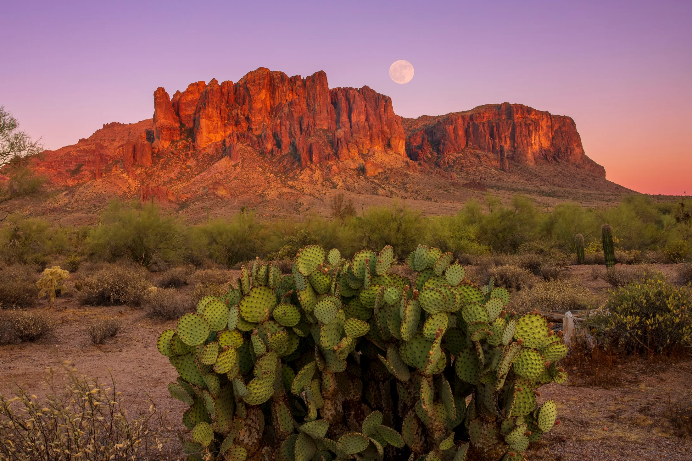 Lost Dutchman State Park, moon, a fine art photograph by Michael Joseph Baca, Casa de Baca Studios, Florence, Arizona