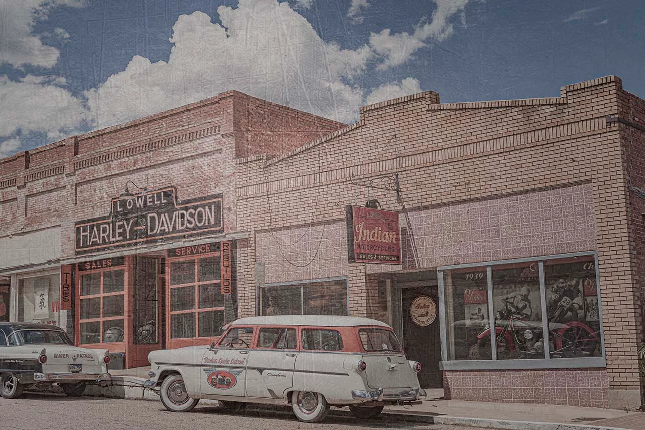 Lowell Bisbee AZ, vehicles, a fine art photograph by Janell Evelyn Baca, Casa de Baca Studios, Florence, Arizona