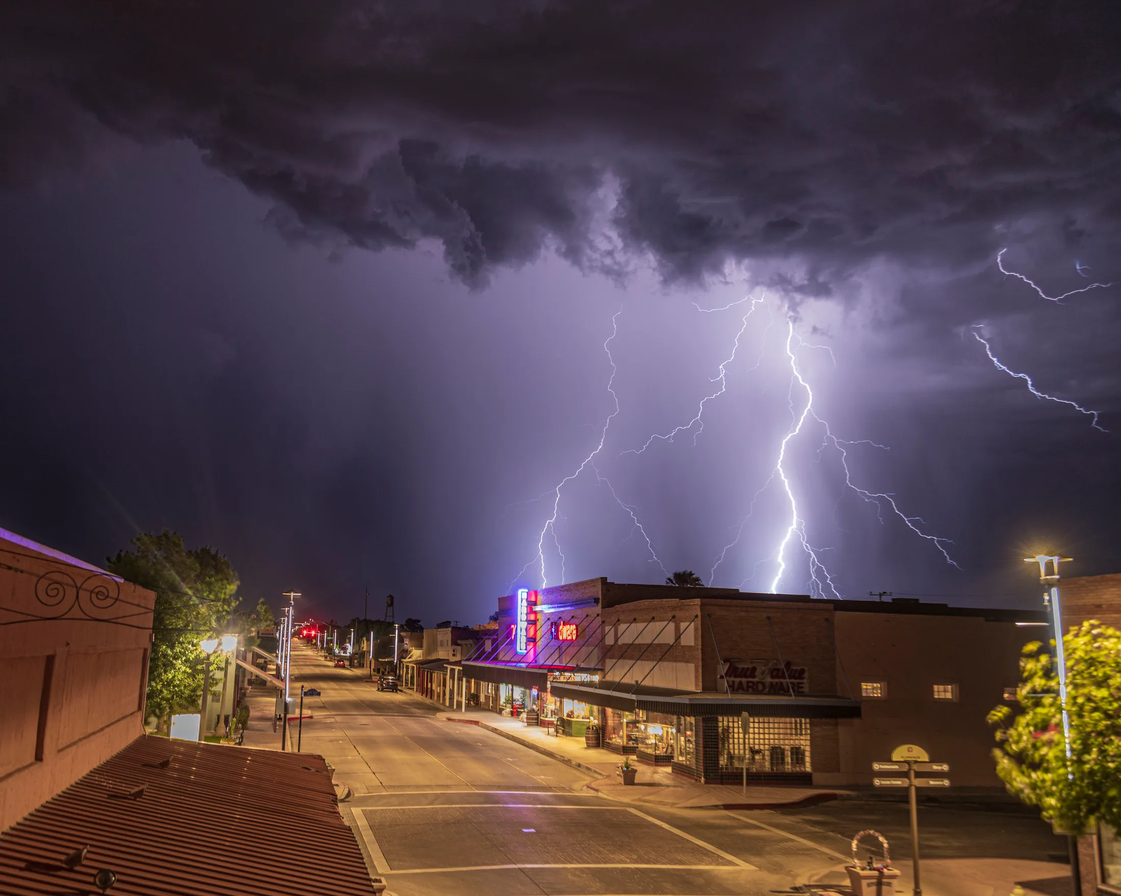 Main Street Florence AZ, lightning, a fine art photograph by Michael Joseph Baca, Casa de Baca Studios, Florence, Arizona