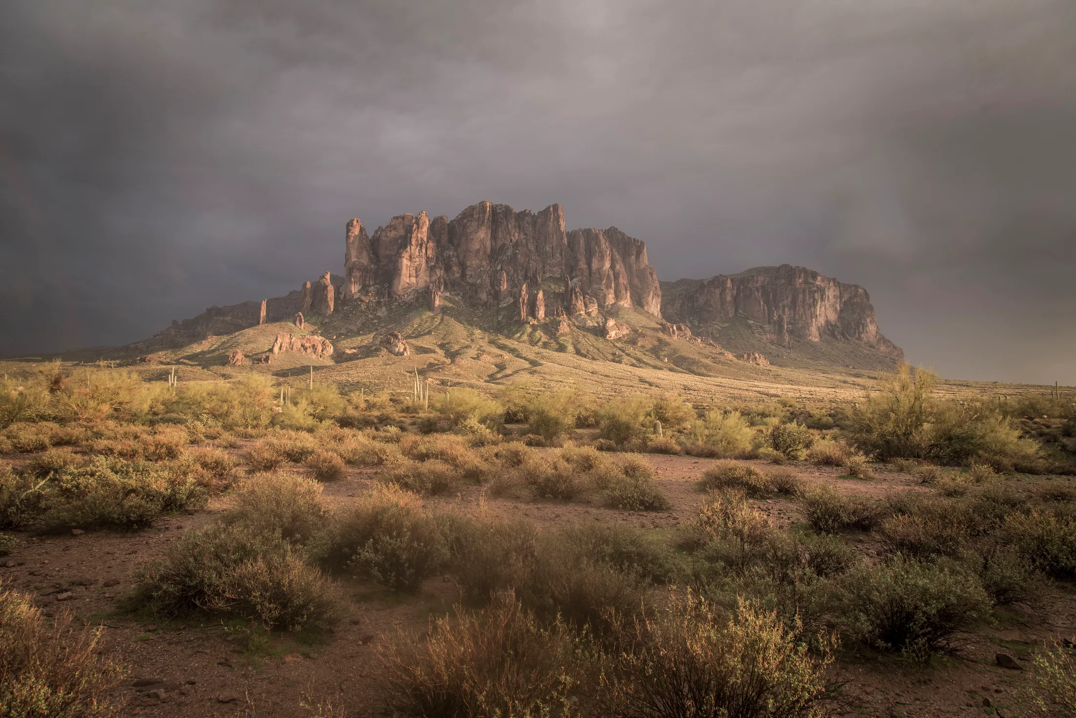 Majestic Shadows Superstition Mountains Arizona, lightning, a fine art photograph by Michael Joseph Baca