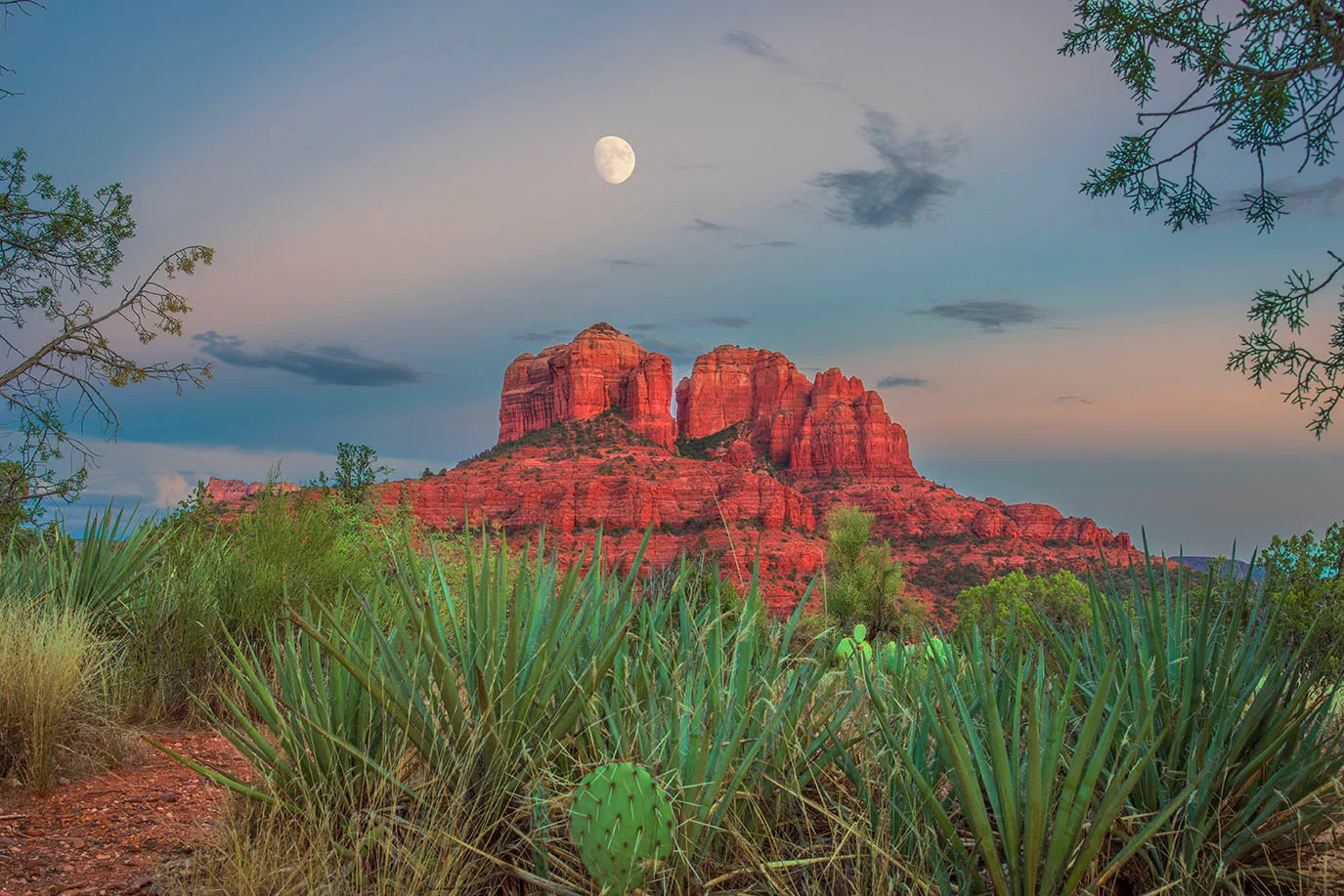 MMN (44) Cathedral Rock Sedona Arizona, moon by Michael Joseph Baca, Casa de Baca Studios, Florence, Arizona