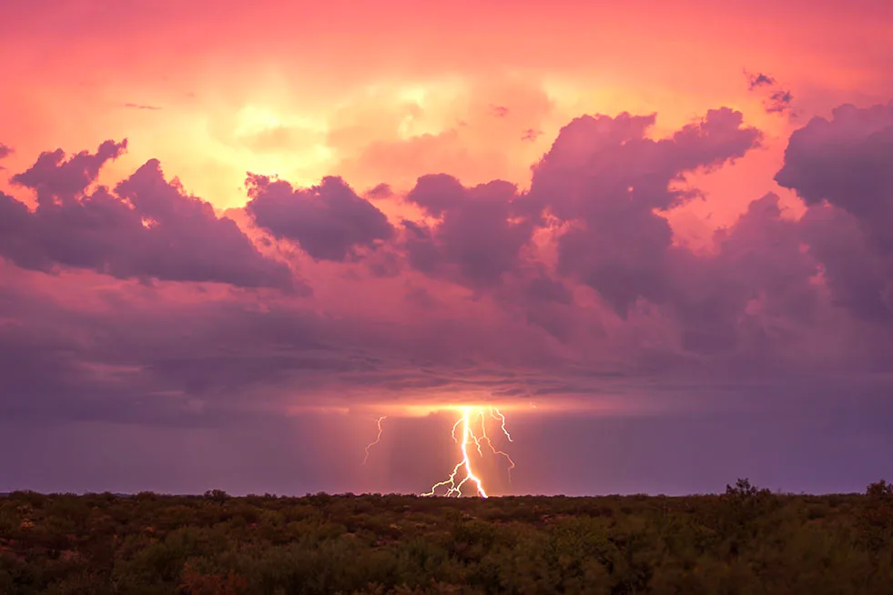 MST (71) Lightning Southeast of Florence by Michael Joseph Baca, Casa de Baca Studios, Florence, Arizona