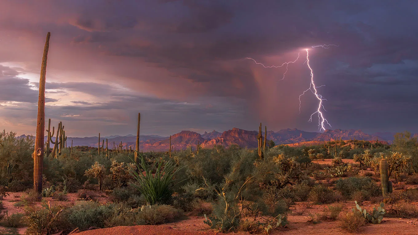 MST (76) Buttes Lightning Florence Arizona by Michael Joseph Baca, Casa de Baca Studios, Florence, Arizona