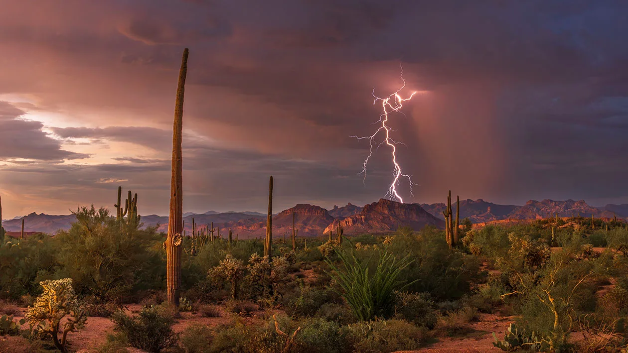 MST (77) Buttes Lightning Florence Arizona by Michael Joseph Baca, Casa de Baca Studios, Florence, Arizona