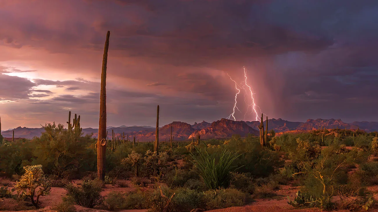 MST (78) Buttes Lightning Florence Arizona by Michael Joseph Baca, Casa de Baca Studios, Florence, Arizona