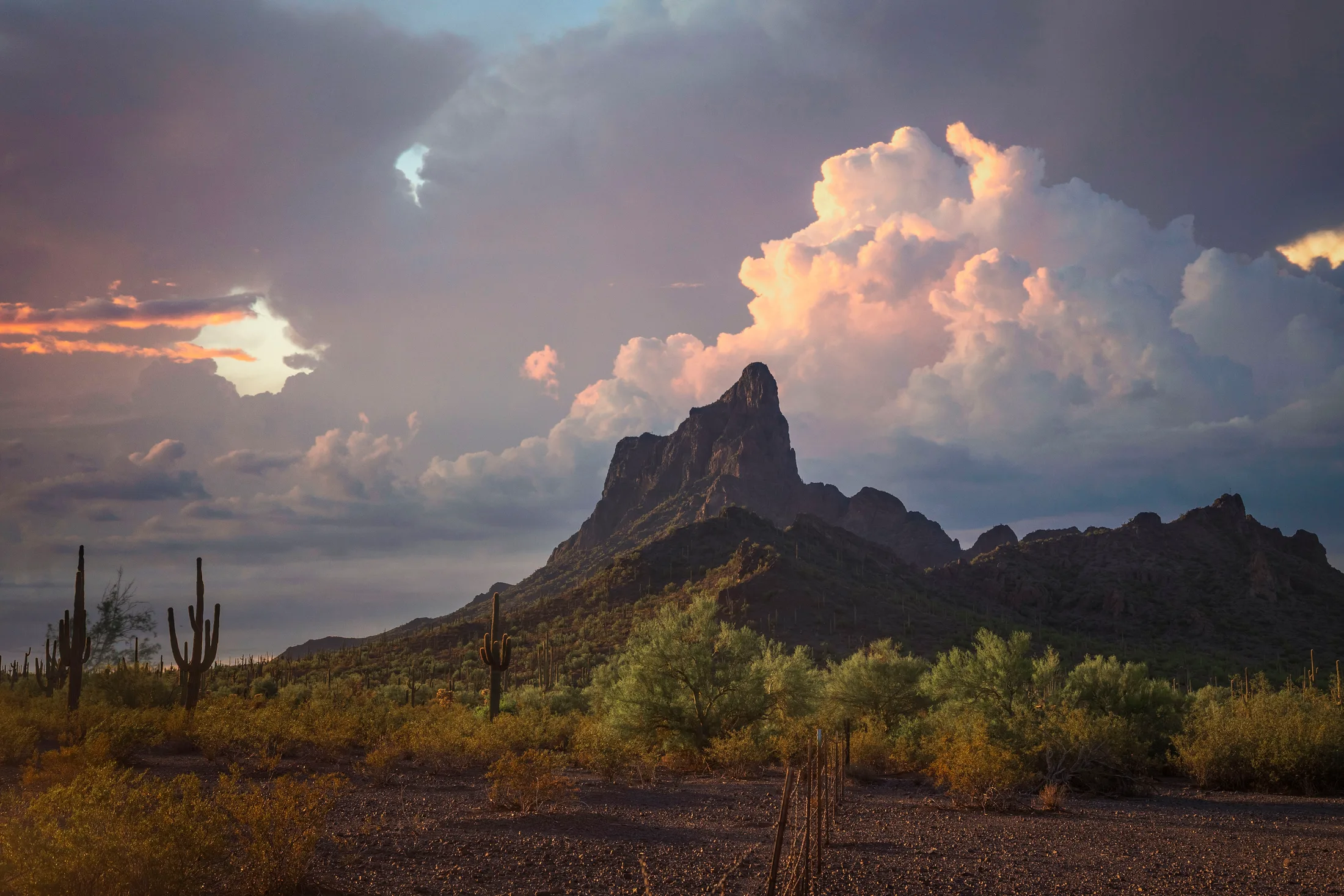 Picacho Peak, sunset and sunrise, a fine art photograph by Michael Joseph Baca, Casa de Baca Studios, Florence, Arizona