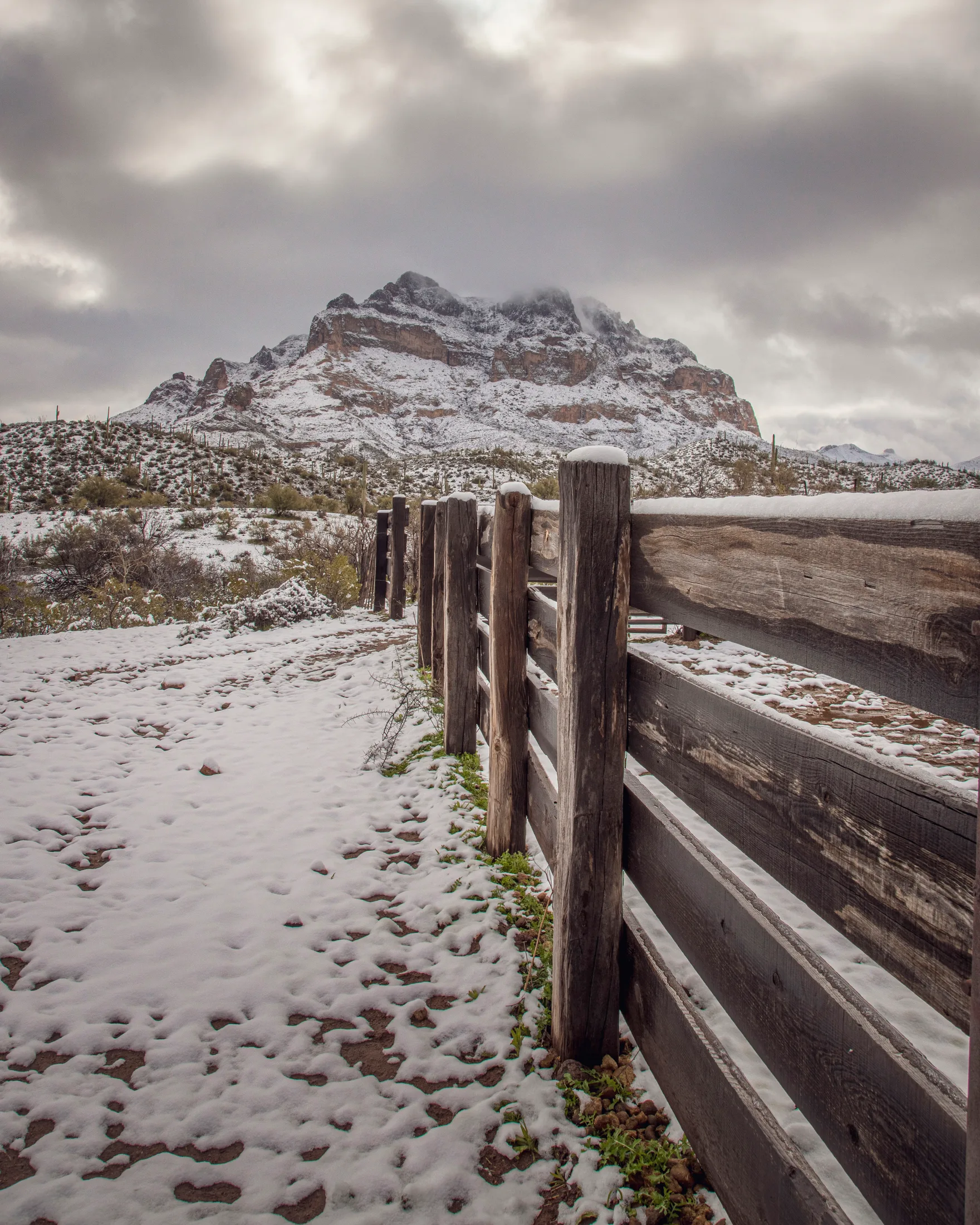 Picket Post in the snow Superior Arizona, a fine art photograph by Michael Joseph Baca