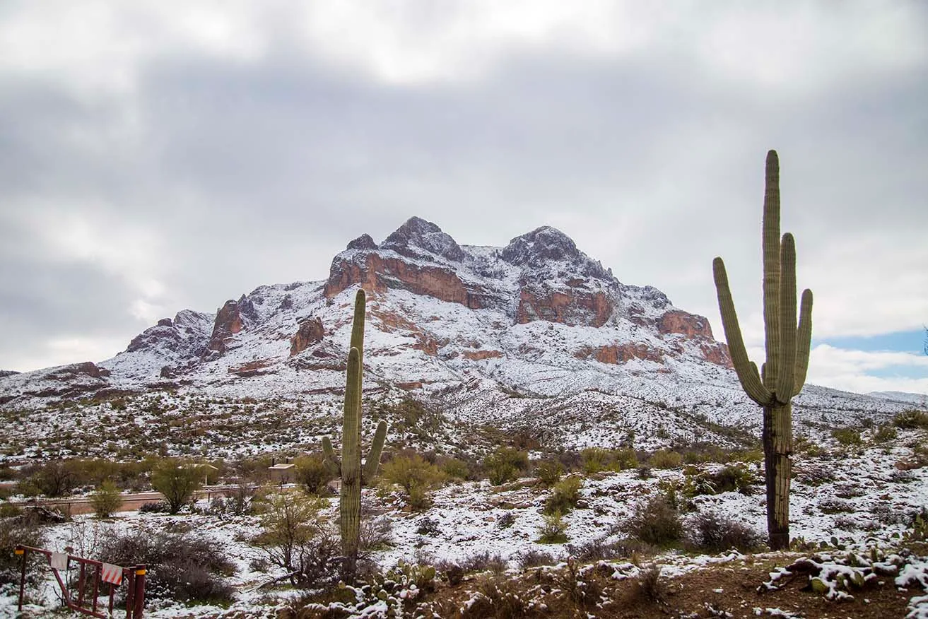 Picket Post Snow Superior AZ, a fine art photograph by Janell Evelyn Baca, Casa de Baca Studios, Florence, Arizona
