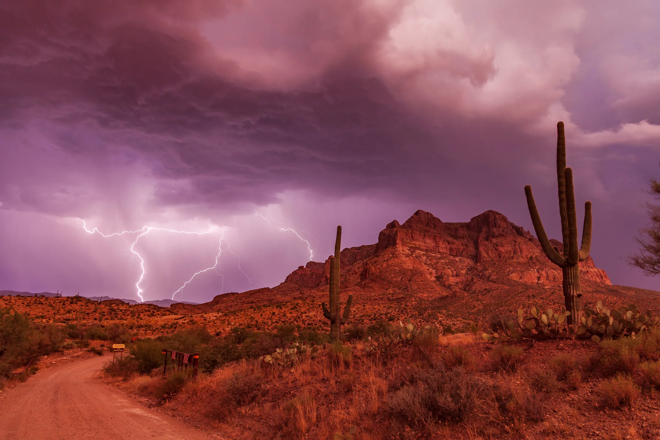 Picket Post Superior AZ, lightning, a fine art photograph by Michael Joseph Baca, Casa de Baca Studios, Florence, Arizona