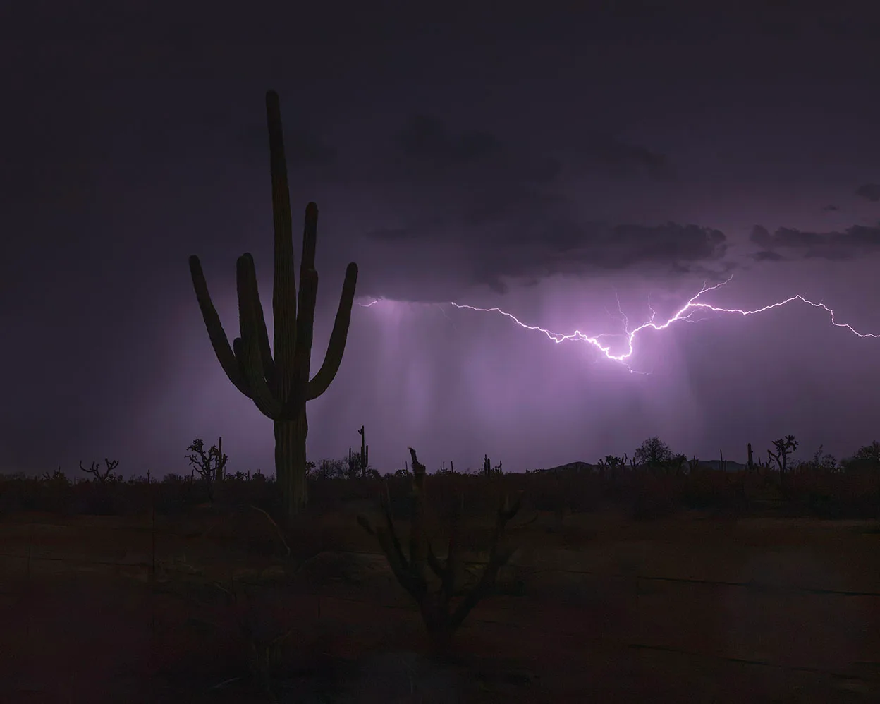 Slide Across the Sky Lightning off Hwy 60 Superstition Wilderness AZ, a fine art photograph by Janell Evelyn Baca