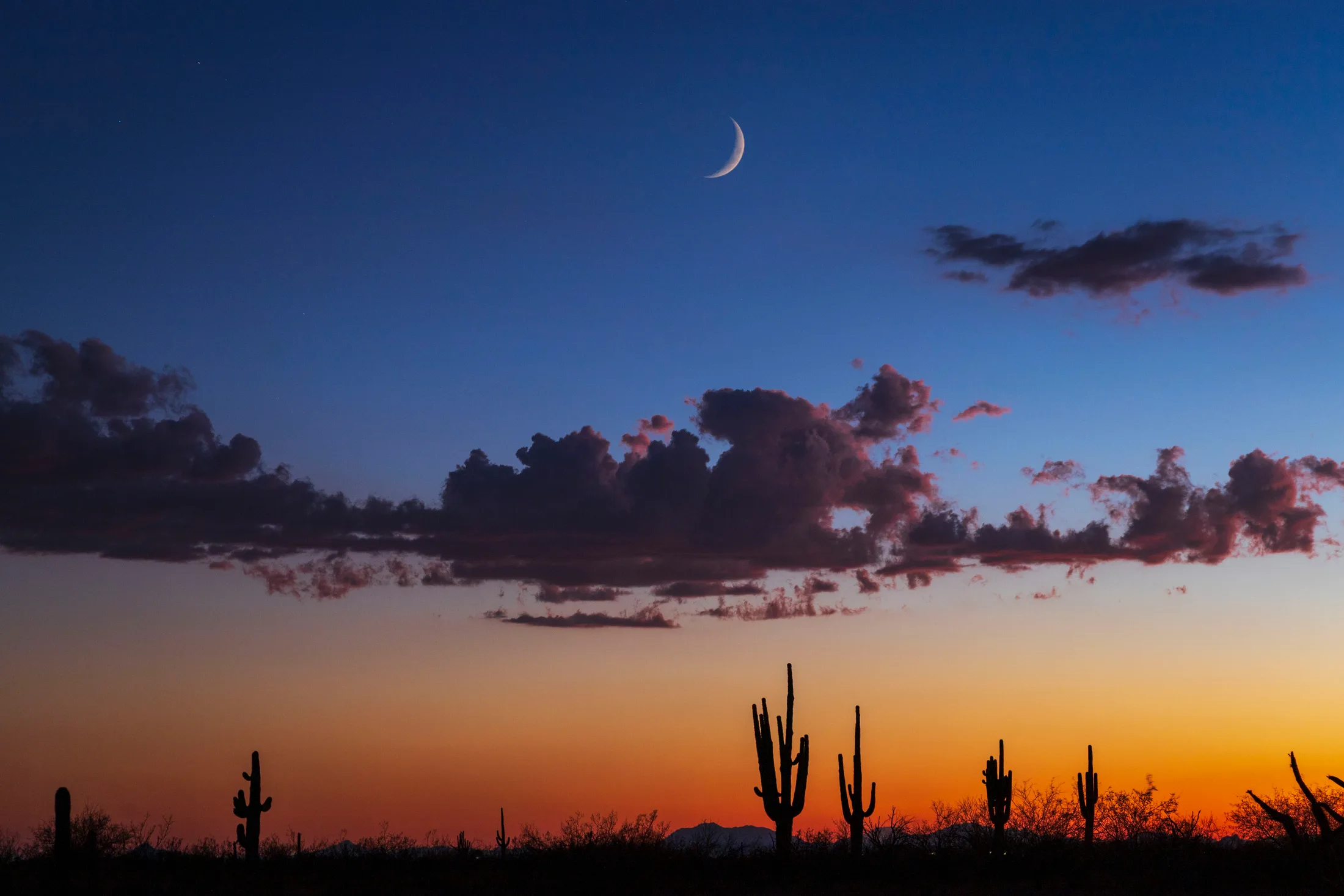 Sliver Moon Sunset Superstition Wilderness, a fine art photograph by Michael Joseph Baca