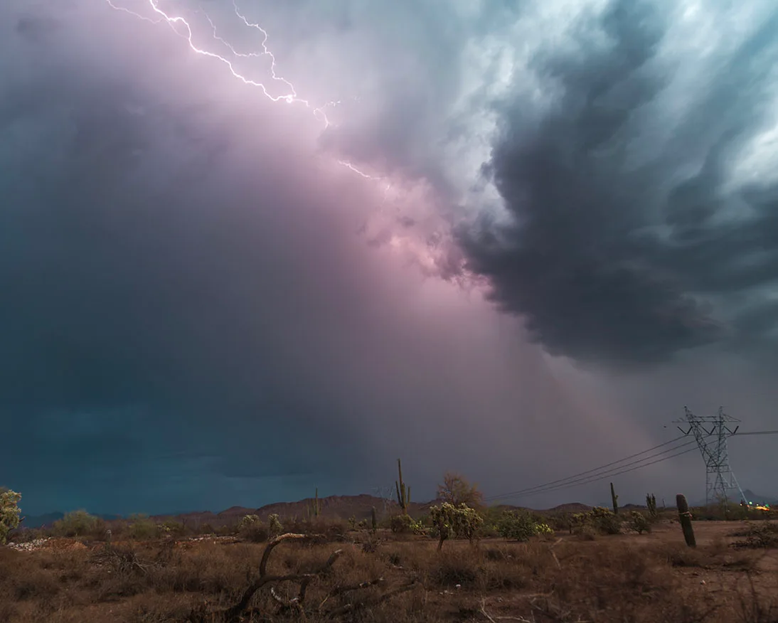 Split the Sky Hwy 60 near Peralta, lightning, a fine art photograph by Janell Evelyn Baca