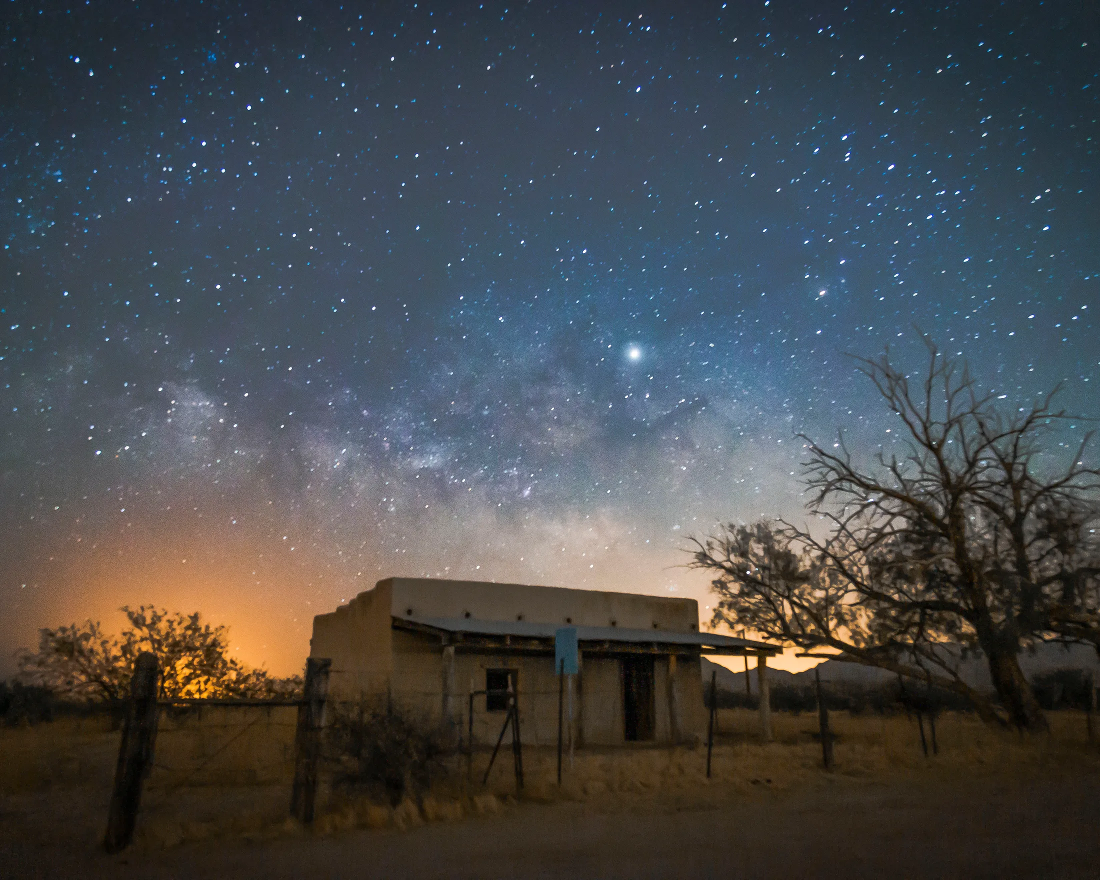 Stagecoach Stop Eloy AZ, milky way, a fine art photograph by Michael Joseph Baca, Casa de Baca Studios, Florence, Arizona