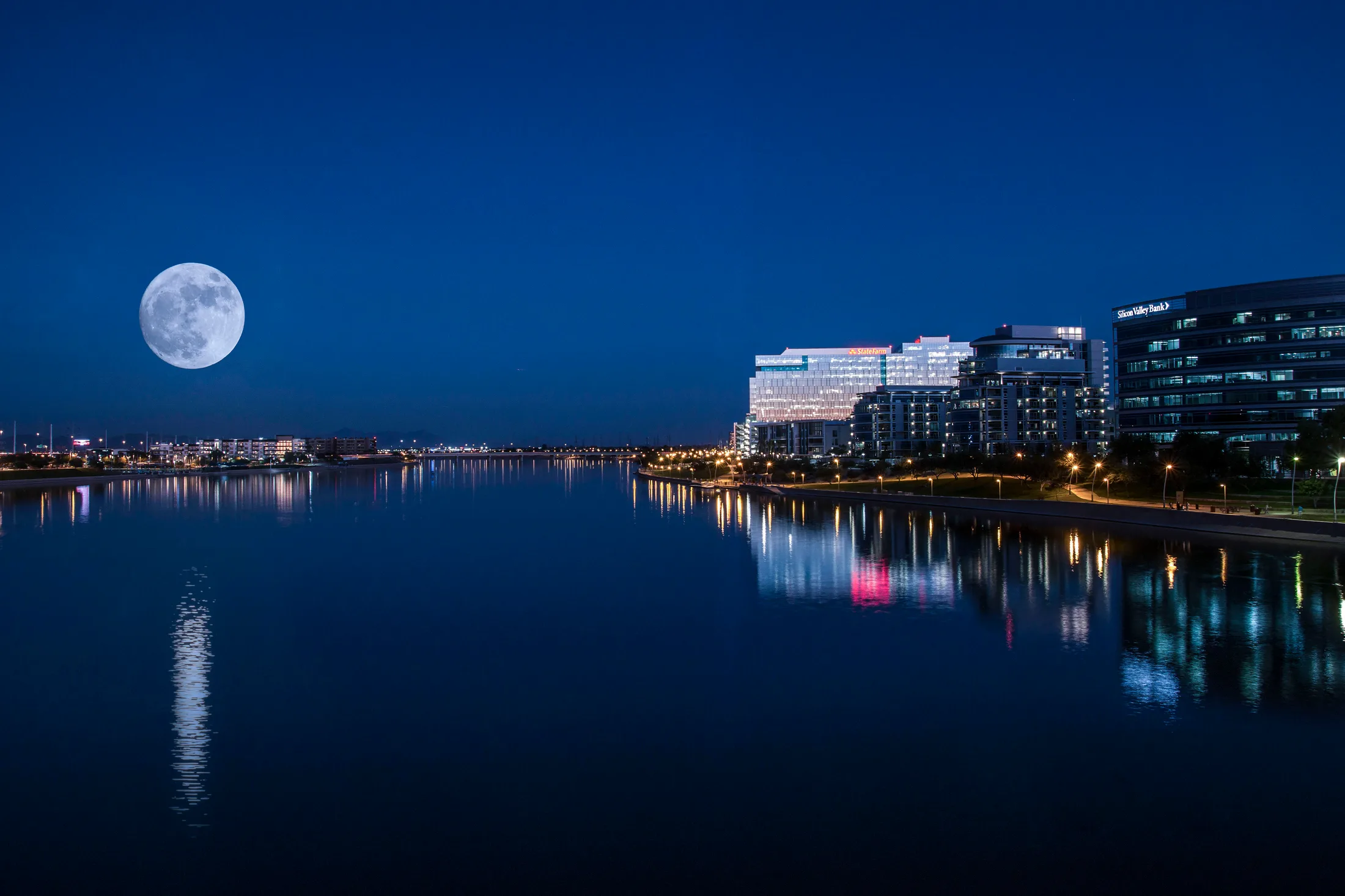 Tempe Town Lake Super Moon Tempe AZ, a fine art photograph by Michael Joseph Baca, Casa de Baca Studios, Florence, Arizona